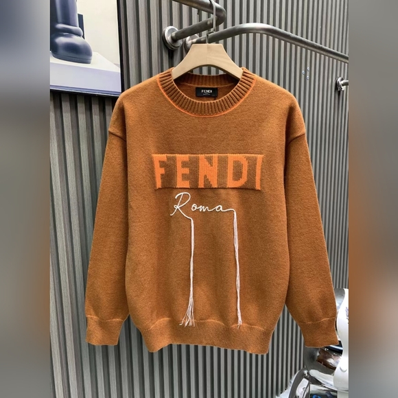 Fendi Sweaters - Fendi Orange Crew Neck Logo Letter Knit Sweater